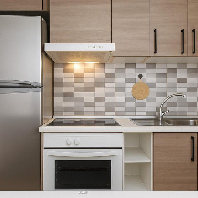 Kitchen of Apartament Vali in Torrevieja fully equiped for tasty food in Costa Blanca